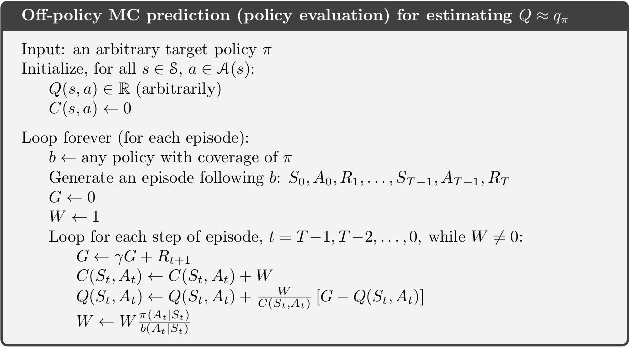 Off-policy MC prediction [@Sutton18].